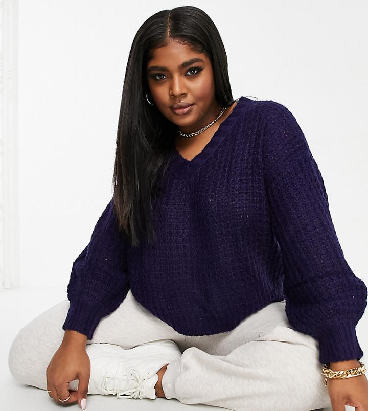 Ax Paris Plus Chunky Chenille Sweater In Navy