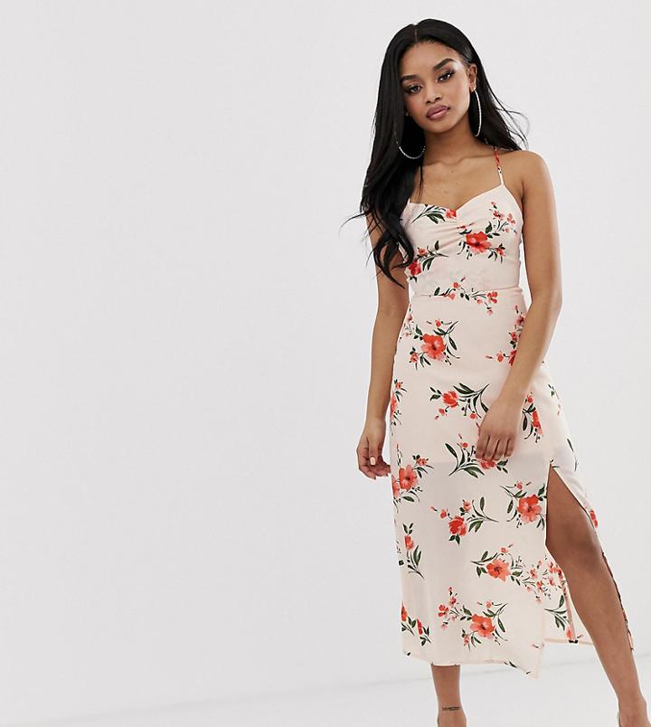 Fashion Union Petite Cami Midi Dress With Lace Up Back - Pink