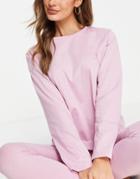 Asos Design Mix & Match Cotton Jersey Pyjama Long Sleeve Tee In Pink - Pink
