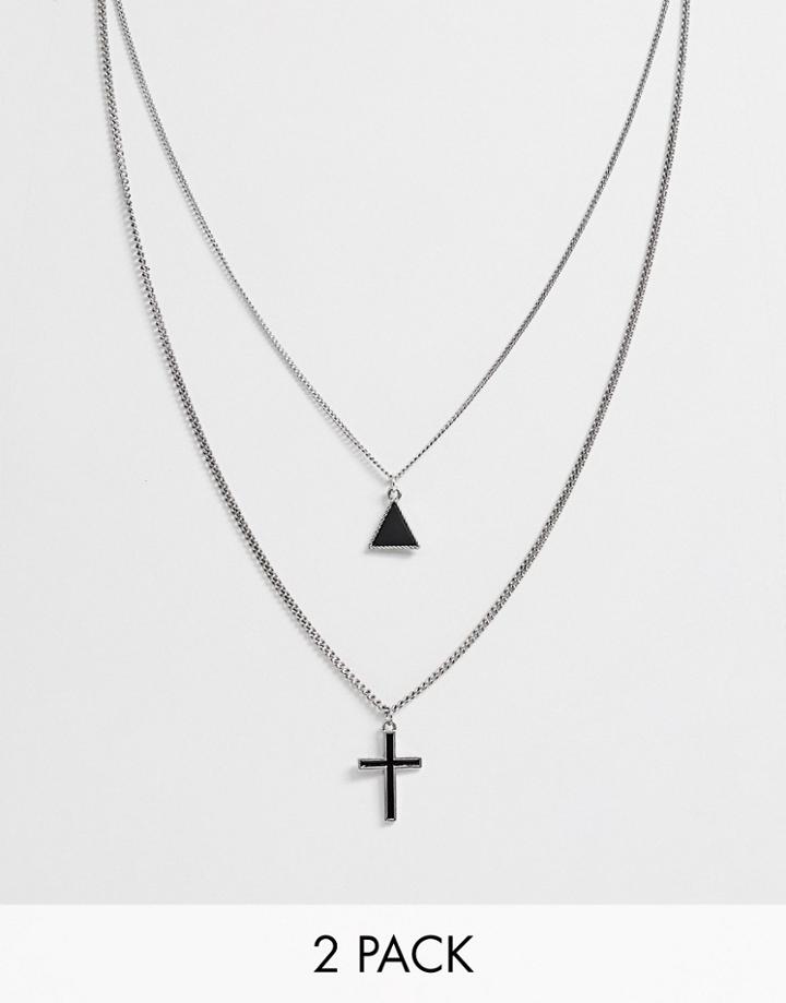 Bershka 2-pack Multi Pendant Necklace In Silver