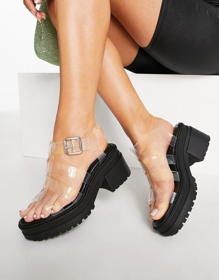 Asos Design Hugo Chunky Mid Heel Sandals In Clear