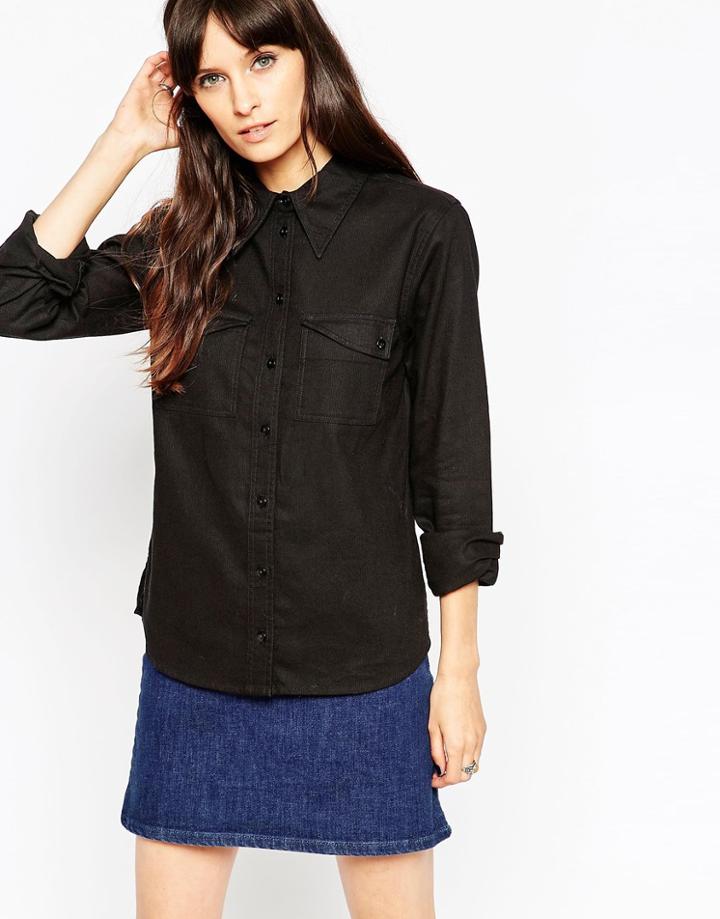 Asos Fitted Twill Shirt - Black