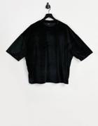 Asos Design Oversized T-shirt With Half Sleeve In Black Velour