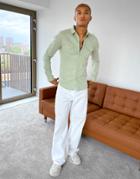 Asos Design Skinny Fit Western Denim Shirt In Sage Green