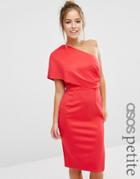 Asos Petite One Shoulder Scuba Deep Fold Midi Dress With Exposed Zip - Red