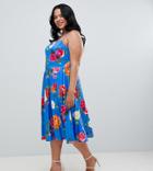 Asos Design Curve Scuba Floral Cami Pleated Midi Prom Dress - Multi