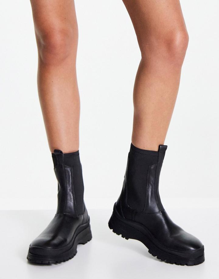 Asra Chayote Pull On Chelsea Boots In Black Leather