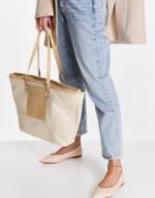 My Accessories London Oversized Tote Bag In Weave And Pu-neutral