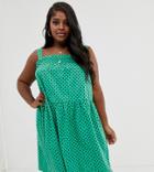 Asos Design Curve Shirred Trapeze Midi Cotton Sundress In Spot-multi