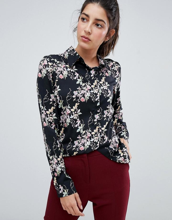 Brave Soul Dymphna Floral Print Shirt - Navy