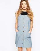 Influence Chambray Midi Pinafore Dress - Denim