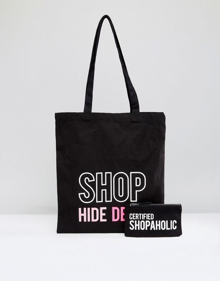 Crazy Haute Shop Hide Deny Black Tote And Pouch Set - Black