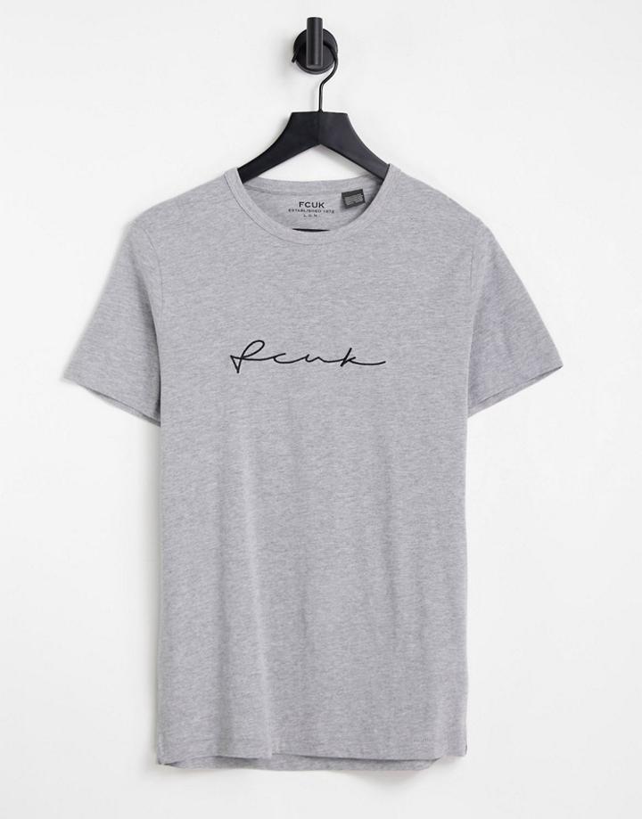 Fcuk Script Logo T-shirt In Light Gray