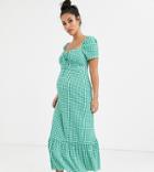 Asos Design Maternity Puff Sleeve Gingham Maxi Dress-multi