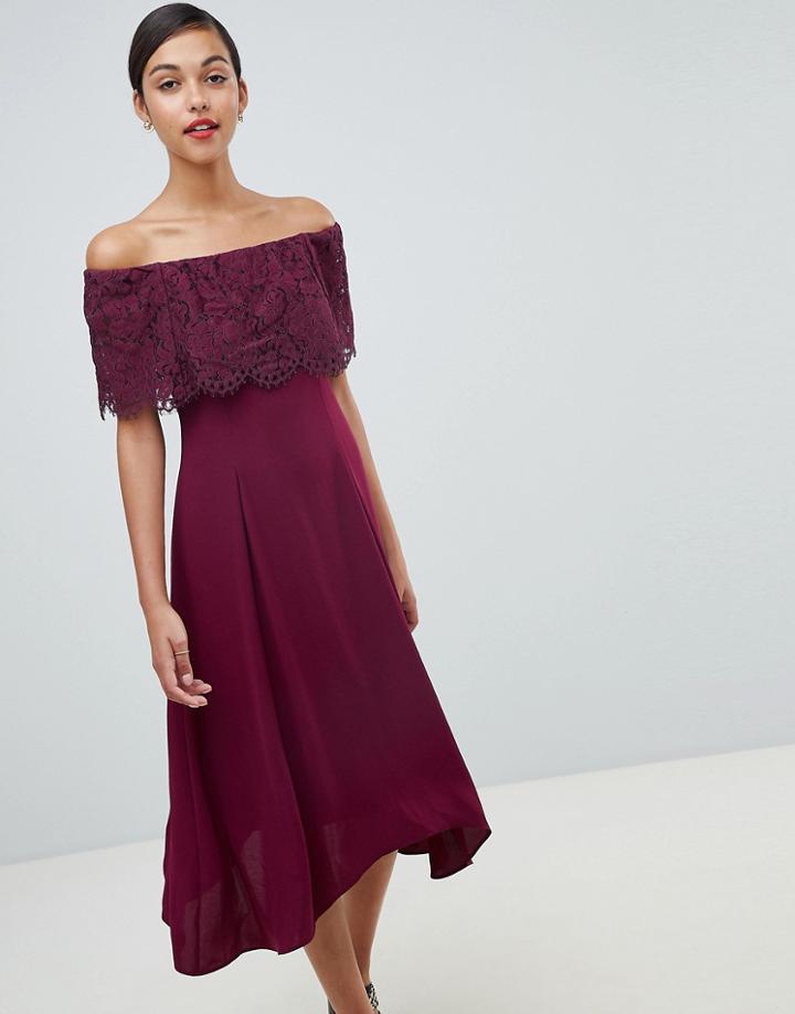 Coast Olive Lace Midi Dress - Red