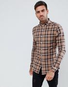 Asos Design Skinny Check Shirt In Brown - Brown