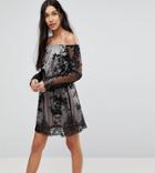 Kiss The Sky Tall Off Shoulder Mini Dress With Sequin Embellishment - Black
