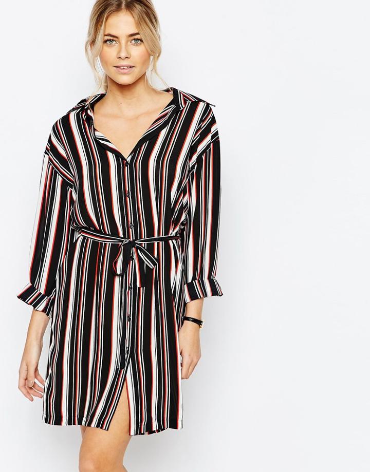 Love Shirt Dress In Stripe - Red Multi Stripe