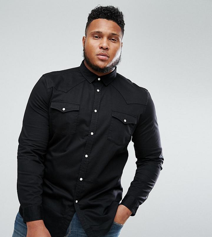 Asos Plus Skinny Denim Western Shirt In Black - Black