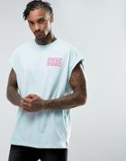 Asos Super Oversized T-shirt With Roll Sleeve And Undercover Criminal Embroidery - Blue