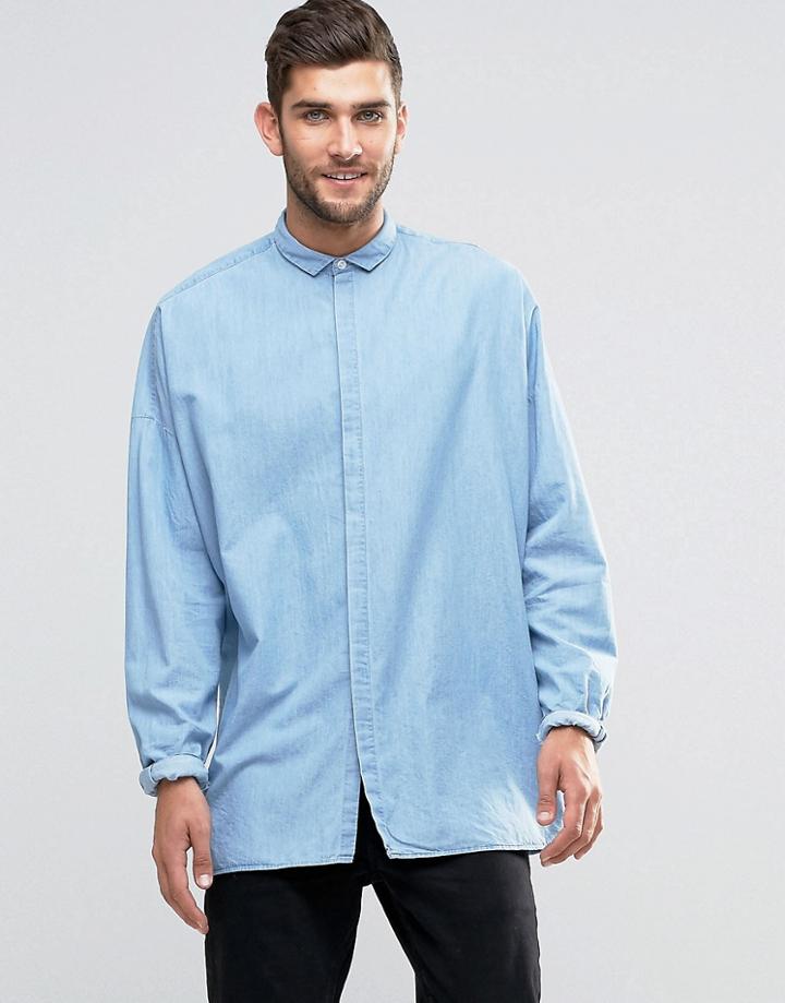 Asos Denim Shirt With Drape In Oversized Fit - Blue