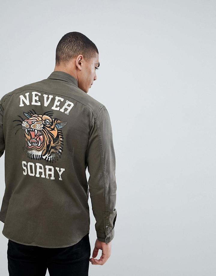 Jack & Jones Originals Military Shirt With Back Print In Regular Fit - Green