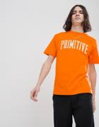 Primitivie Collegiate Arch Logo T-shirt In Orange - Orange
