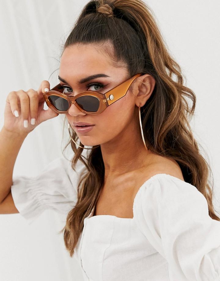 Le Specs The Grinshiest Round Sunglasses In Orange - Orange