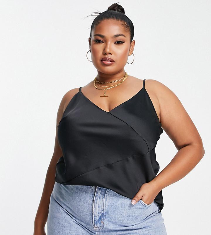 River Island Plus Satin Asymmetric Seam Cami In Black