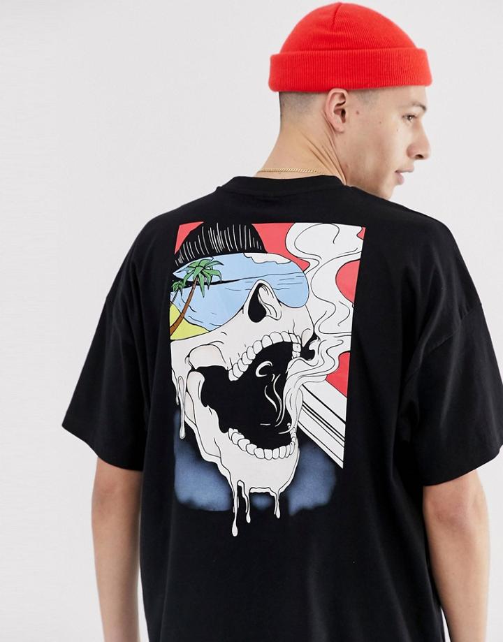Asos Design Organic Cotton Oversized T-shirt Black With Skull Back Print - Black