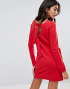 Daisy Street Relaxed Sweat Dress With Tie Back Detail - Red