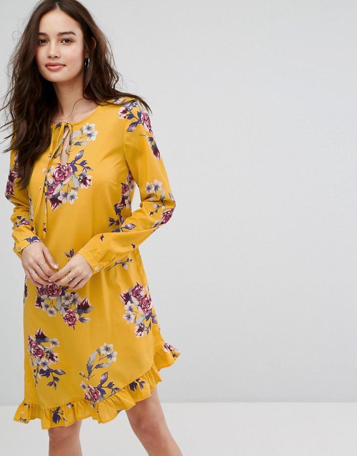 Vila Floral Printed Mini Dress With Frill Hem-multi