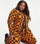 Asos Design Curve Knitted Checkerboard Cardigan - Part Of A Set-multi