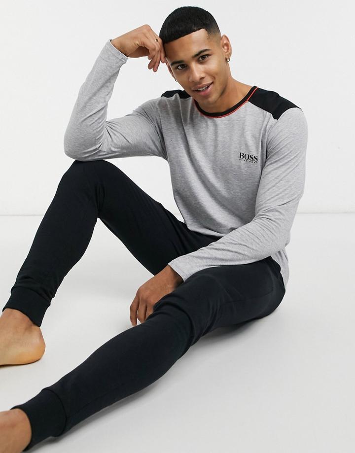 Boss Bodywear Balance Long Sleeve Top In Gray-grey
