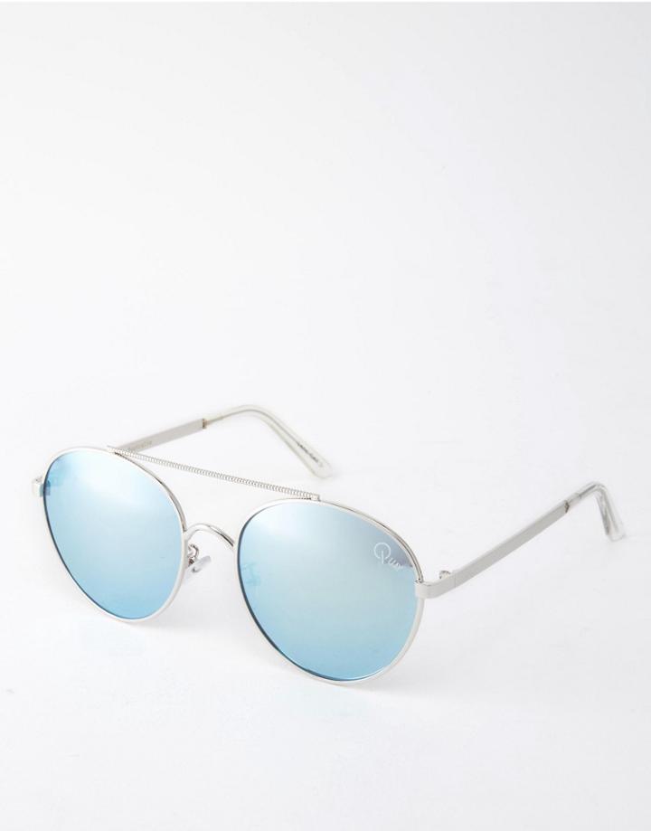 Quay Australia Circus Life Round Sunglasses With Metal Brow Bar - Silv
