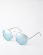 Quay Australia Circus Life Round Sunglasses With Metal Brow Bar - Silv