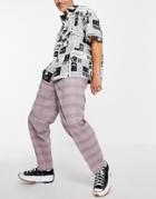 Asos Design Oversized Tapered Smart Pants In Lilac Linen Check-purple