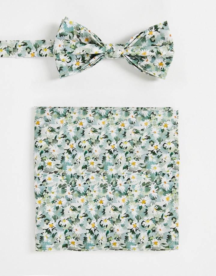 Gianni Feraud Liberty Print Floral Bow Tie And Pocket Square Set-green