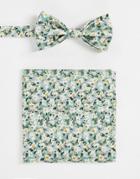 Gianni Feraud Liberty Print Floral Bow Tie And Pocket Square Set-green