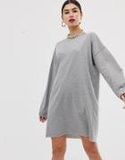 Asos Design Zip Front Raw Edged Sweat Dress - Gray