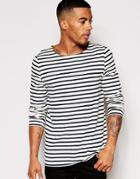 Asos Stripe Long Sleeve T-shirt With Boat Neck - Multi
