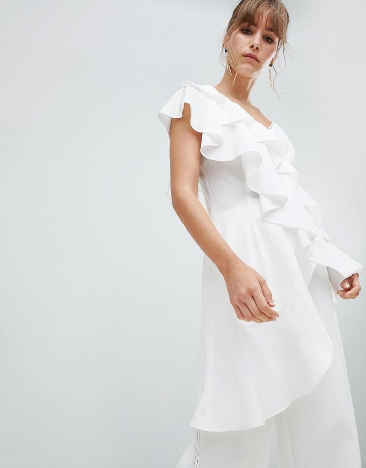 Asos Design Ruffle Asymmetric Cami - Cream