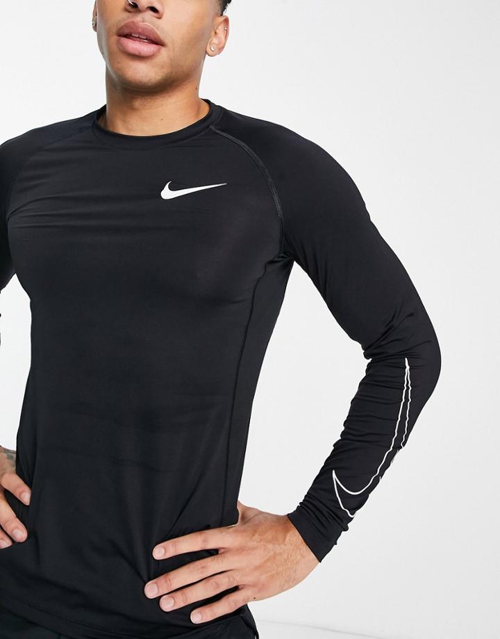 Nike Training Pro Dri-fit Slim Fit Long Sleeve Top In Black