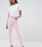 Asos Design Petite Farleigh High Waist Mom Jeans In Pretty Pink With Belt - Pink