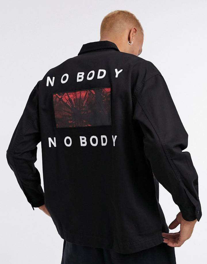 Bershka Printed Over Shirt In Black