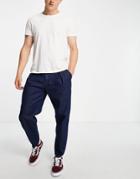 Asos Design Relaxed Tapered Pleated Jeans In Dark Blue-blues