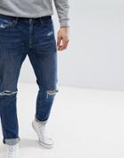 Abercrombie & Fitch Stretch Super Slim Distressed Jeans In Mid Wash - Blue