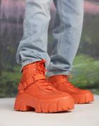 Asos Design Lace Up Boots In Coral Faux Suede With Strap Detail On Chunky Sole-orange