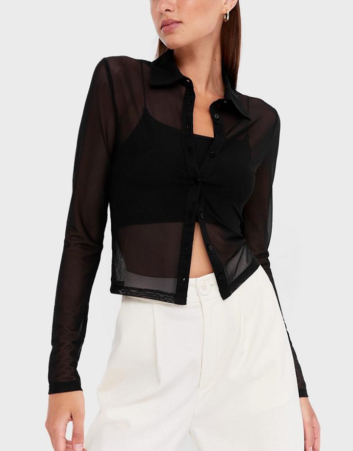 Stradivarius Mesh Shirt In Black