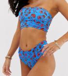 Kulani Kinis Exclusive Reversible High Waist Cheeky Bikini Bottom In Bright Blue And Red Floral Print - Multi